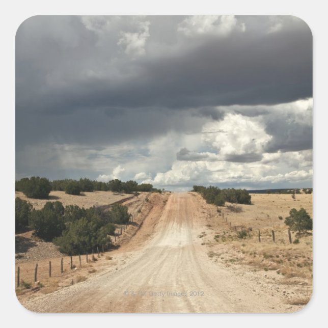 Looking down a  dirt country road in NM with Square Sticker (Front)