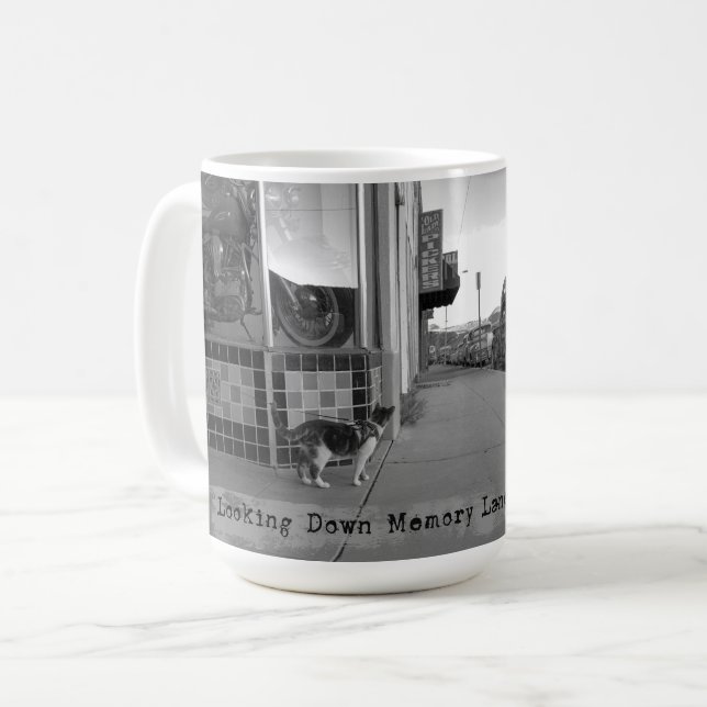 Looking down memory lane cat mug (Front Left)