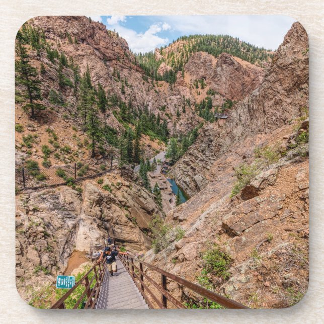 Looking Down Seven Falls Stairs Coasters Set (Front)