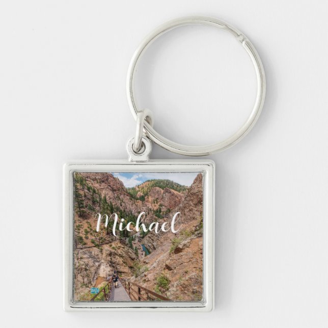 Looking Down Seven Falls Stairs Square Keychain (Front)