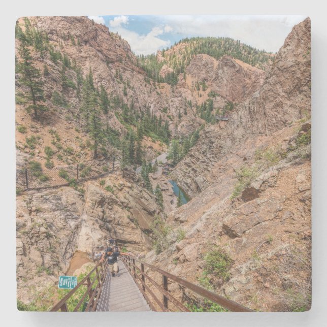 Looking Down Seven Falls Stairs Stone Coaster (Front)