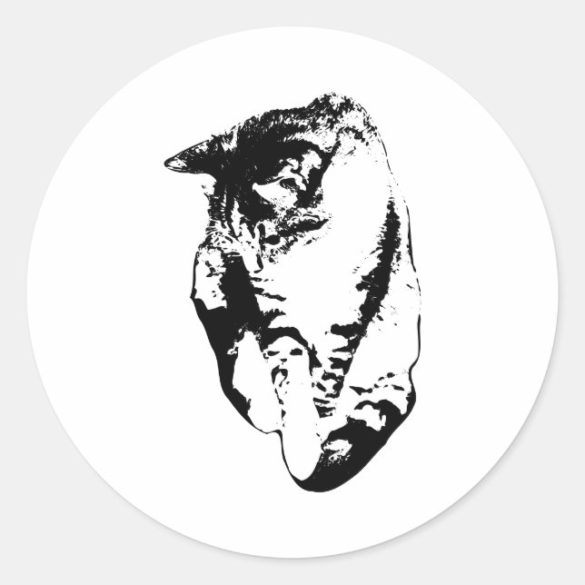 Looking Down Tabby Cat Monochrome Sticker (Front)