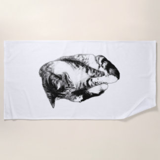  Looking Down Tabby Cat Monochrome Towel