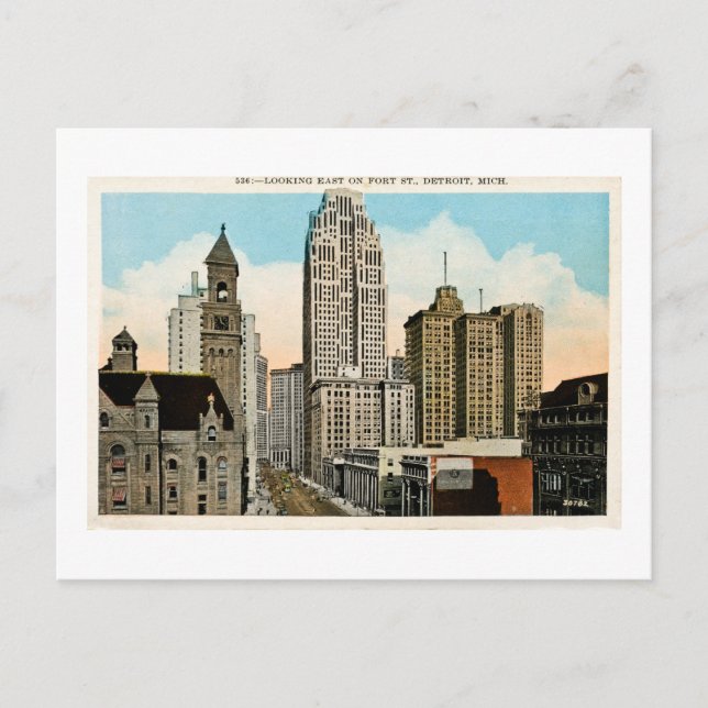 Looking East on Fort Street Detroit, Michigan Postcard (Front)