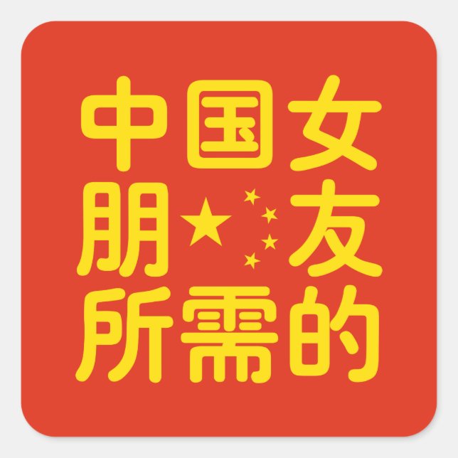 Looking for a Chinese Girlfriend ~ Hanzi Language Square Sticker (Front)