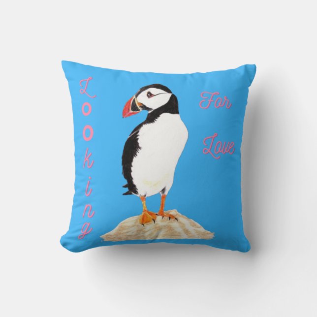 Looking for love Puffin  Throw Pillow (Front)