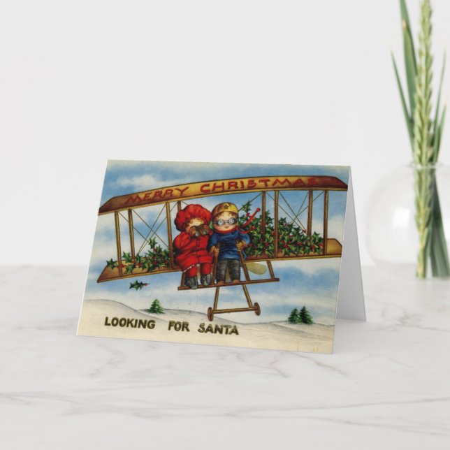 Looking For Santa Vintage Christmas Card (Front)