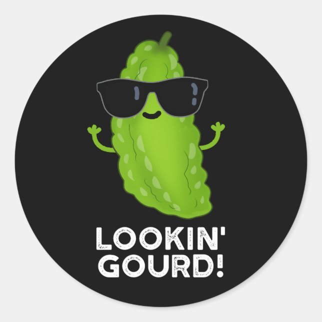 Looking Gourd Funny Cool Veggie Pun Dark BG Classic Round Sticker (Front)