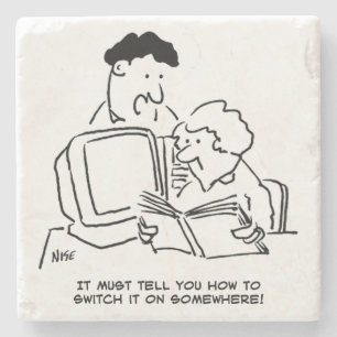 Looking How to Switch On the Computer Stone Coaster