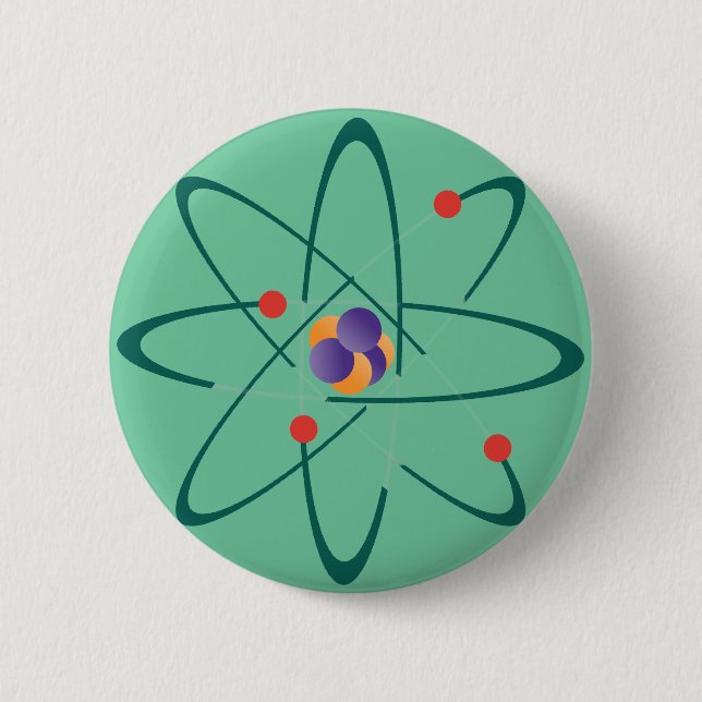 Looking InTime. Atoms On Sea Green Background. Sci 2 Inch Round Button (Front)