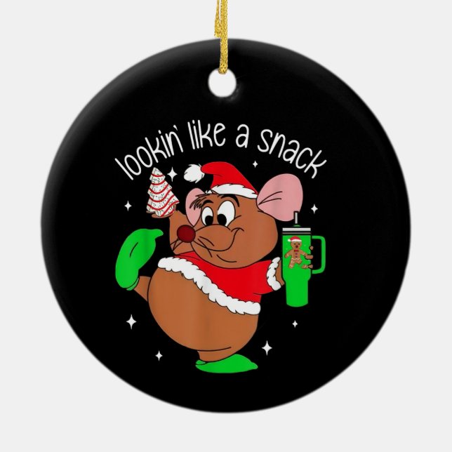 Looking Like A Snack Funny Mouse Christmas Ceramic Ornament (Back)