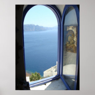 Looking Out in Santorini Poster