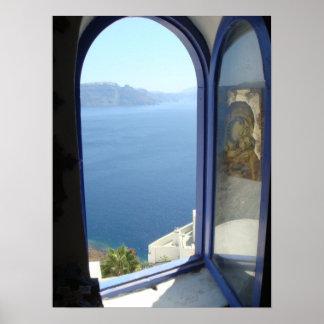 Looking Out in Santorini Poster