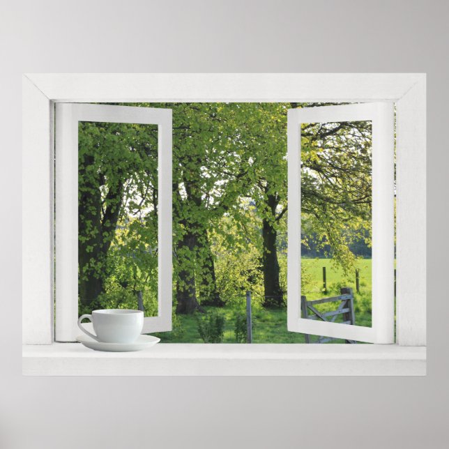 Looking Out on Green - Open Window View with Trees Poster (Front)