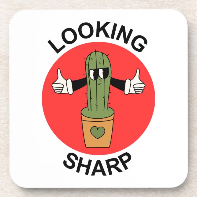 Looking Sharp  Cactus Pun Coaster (Front)