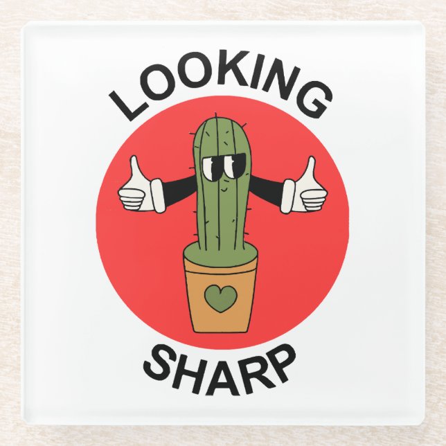 Looking Sharp  Cactus Pun Glass Coaster (Front)