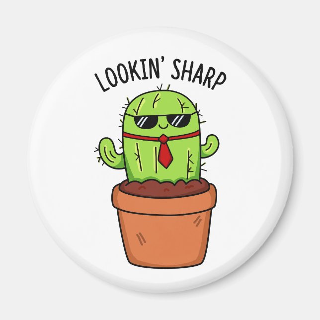 Looking Sharp Cute Cactus Pun Magnet (Front)