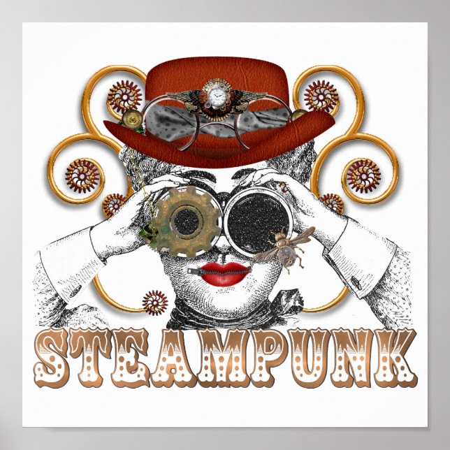 looking steampunked steampunk collage art poster (Front)