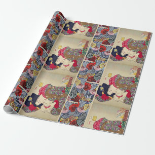 LOOKING TIRESOME ,JAPANESE WOMAN WITH WHITE CAT WRAPPING PAPER