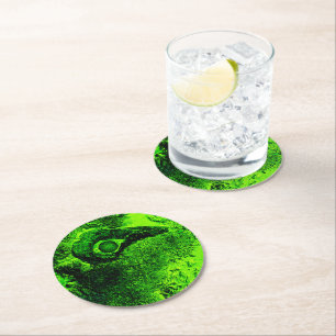 looking to green round paper coaster