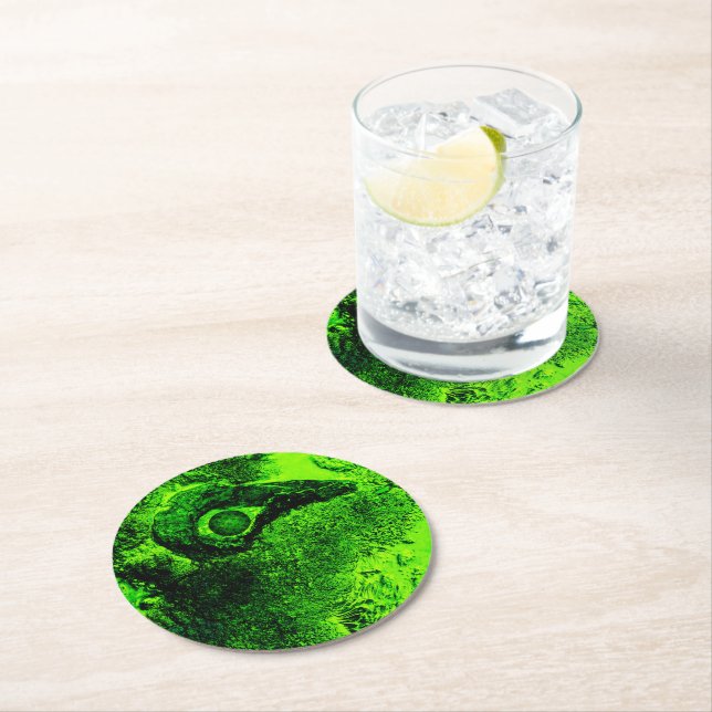 looking to green round paper coaster (Insitu)