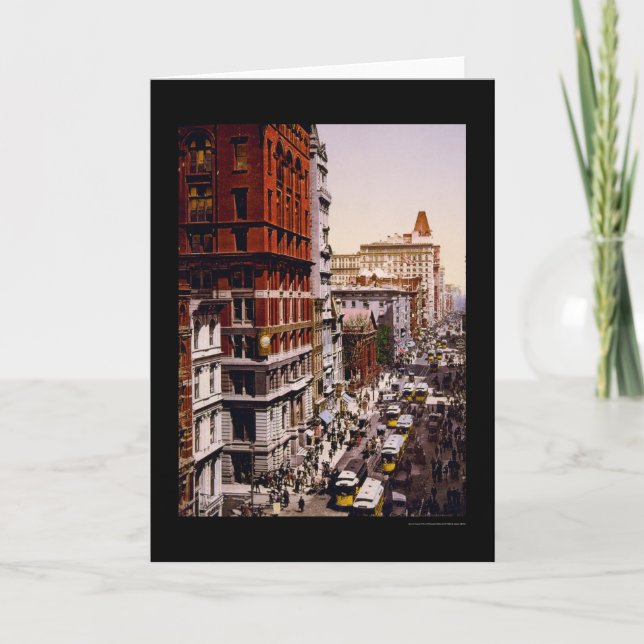 Looking up Broadway in New York City 1900 Card (Front)