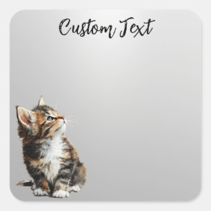 Looking Up Cat -5   Personalized Custom Text Square Sticker