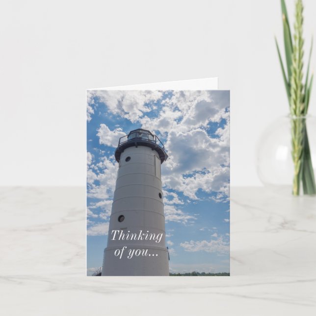 Looking Up Manistee Lighthouse Thinking Of You Card (Front)