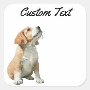 Looking Up Puppy-2   Personalized Custom Text Square Sticker