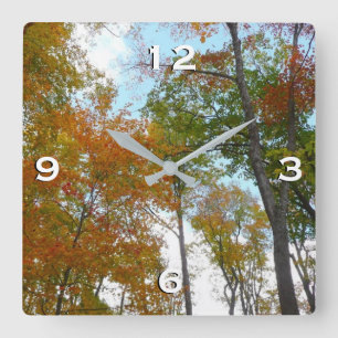 Looking Up to Fall Leaves I Colourful Fall Foliage Square Wall Clock