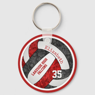 looks like a volleyball w red black team colours keychain