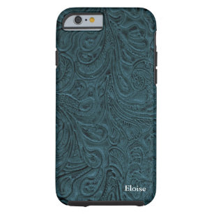 Looks Like Blue Tooled Leather Personalized Tough iPhone 6 Case