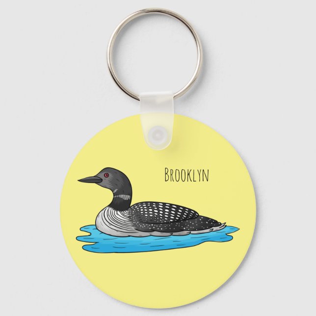 Loon bird cartoon illustration keychain (Front)
