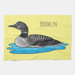 Loon bird cartoon illustration kitchen towel