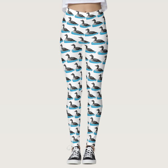 Loon bird cartoon illustration leggings (Front)