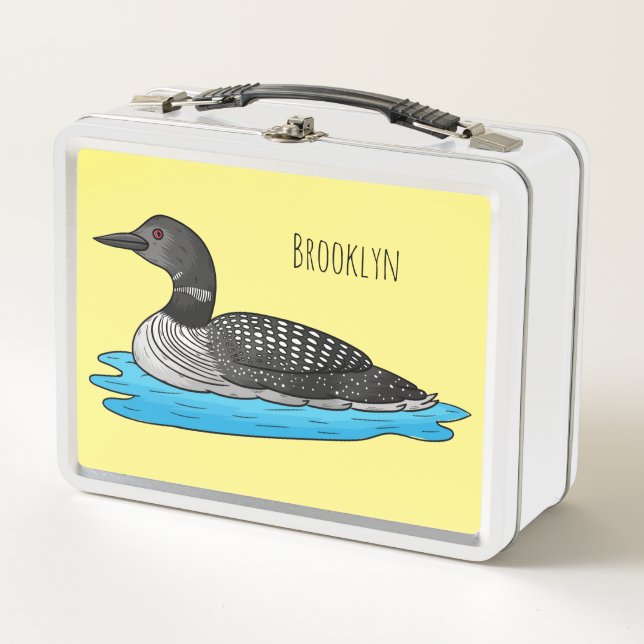 Loon bird cartoon illustration  metal lunch box (Front)