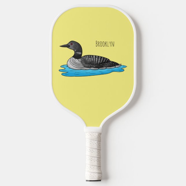Loon bird cartoon illustration  pickleball paddle (Front)