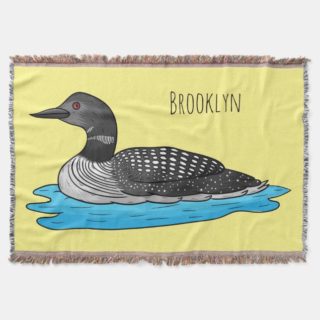 Loon bird cartoon illustration throw blanket (Front)