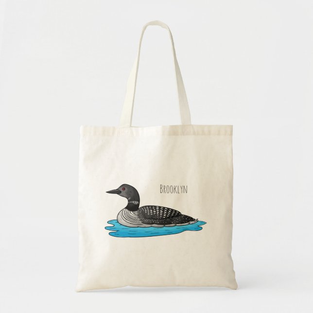 Loon bird cartoon illustration  tote bag (Front)
