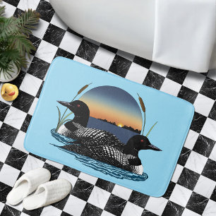 Loon Couple Sunset Blue Bath Mat