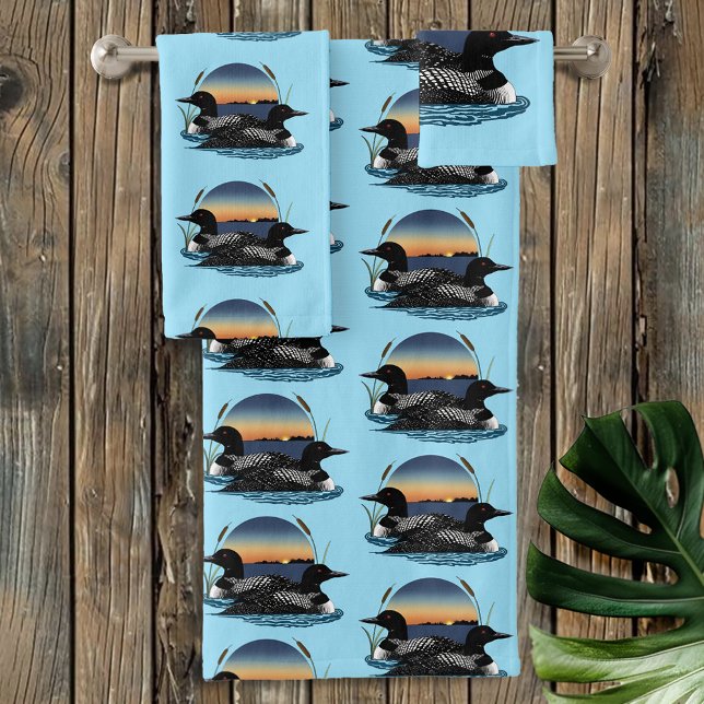 Loon Couple Sunset Blue Bath Towel Set (Creator Uploaded)