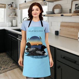 Loon Couple Sunset Blue Lake Wildlife Apron