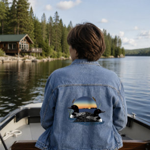Loon Couple Sunset Blue Lake Wildlife Denim Jacket