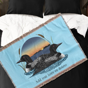 Loon Couple Sunset Blue Throw Blanket