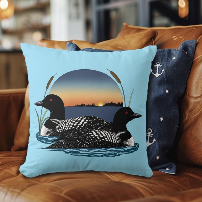 Loon Couple Sunset Blue Throw Pillow (Creator Uploaded)