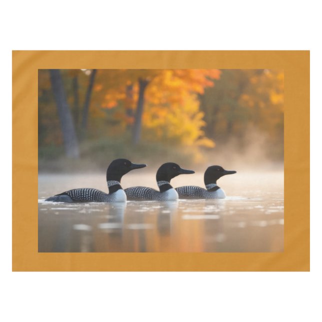 Loon Family in Autumn Tablecloth (Front (Horizontal))