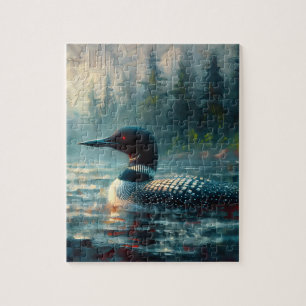 Loon Gliding on Lake Moody Art Jigsaw Puzzle