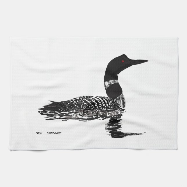Loon hand drawn set piece kitchen towel (Horizontal)