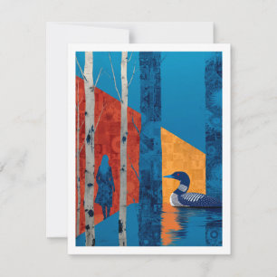 Loon in a birch forest, North Woods Card
