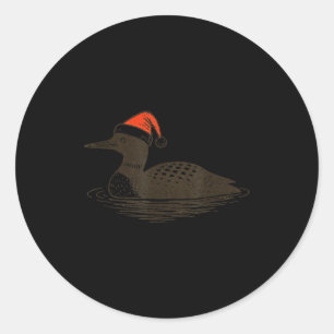Loon Lover Santa Hat Christmas Bird Watching Xmas  Classic Round Sticker